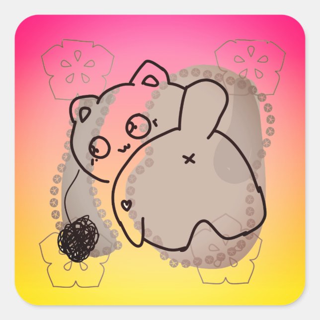 Pegatina Cuadrada Gato juguetón con yarn (Anverso)