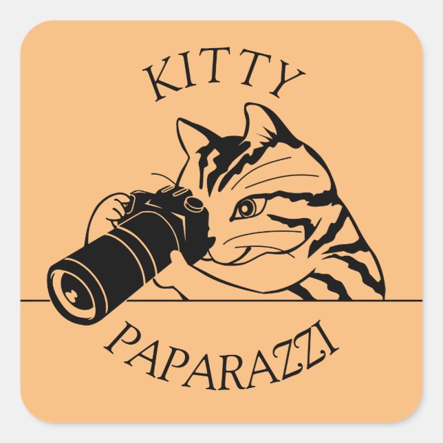 Pegatina Cuadrada Gato Kitty Paparazzi-Fotógrafo (Anverso)