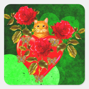 Pegatina Cuadrada Gato Kitty Valentine