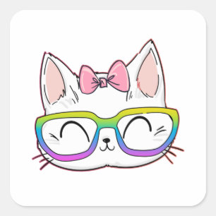 Pegatina Cuadrada Gato lindo con gafas