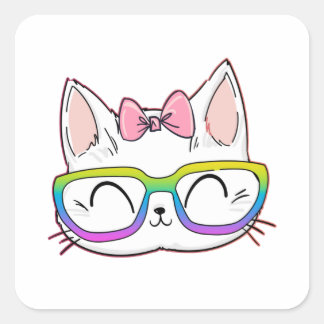 Pegatina Cuadrada Gato lindo con gafas