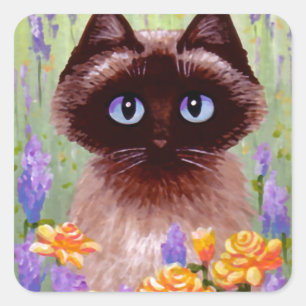 Pegatina Cuadrada Gato lindo Ragdoll Siamés Birmania Rosa Creationar