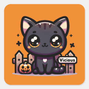 Pegatina Cuadrada Gato malvado de gatito de Halloween Kitten