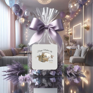 Pegatina Cuadrada Gato mamá linda amamantando gatitos personalizado 