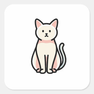 Pegatina Cuadrada Gato Mínimo Equilibrado – Ilustración Moderna y Bo