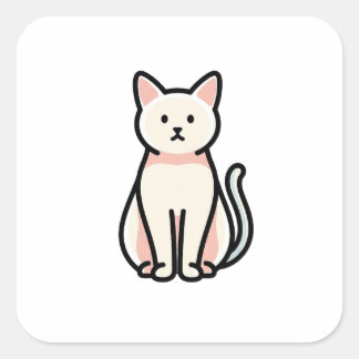 Pegatina Cuadrada Gato Mínimo Equilibrado – Ilustración Moderna y Bo