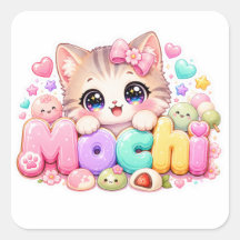 Gato Mochi Kawaii Lindo Nombre Rosa Pastel Brillan