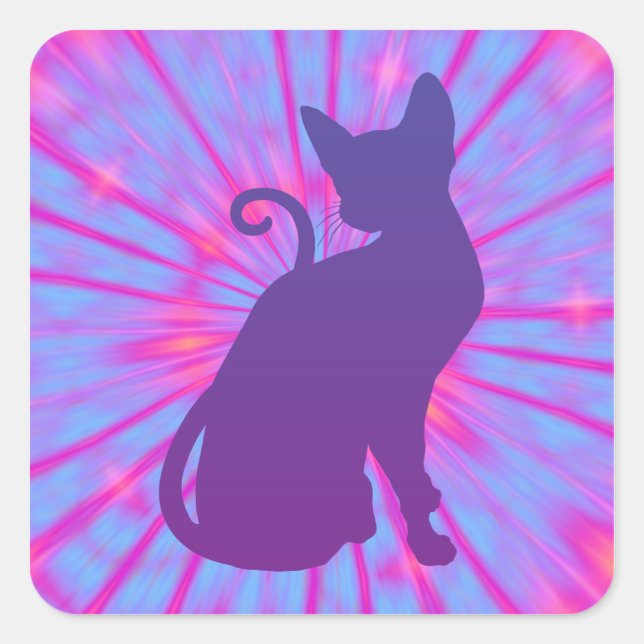 Pegatina Cuadrada Gato Morado (Anverso)