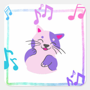 Pegatina Cuadrada Gato musical
