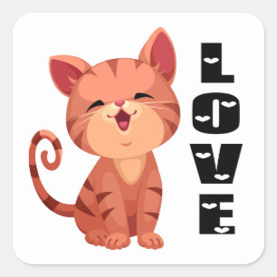 Pegatina Cuadrada Gato Naranja Atigrado Gatito Amor Hola