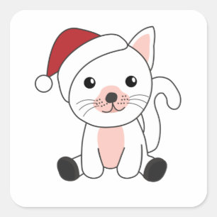 Pegatina Cuadrada Gato Navidades Nieve Animales De Invierno Gatos