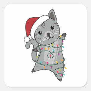 Pegatina Cuadrada Gato Navidades Nieve Animales De Invierno Gatos