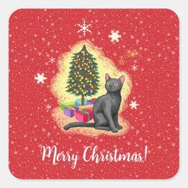 Pegatina Cuadrada Gato navideño