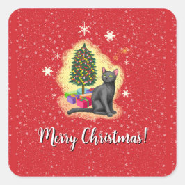 Pegatina Cuadrada Gato navideño