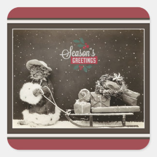 Pegatina Cuadrada Gato navideño superbonito