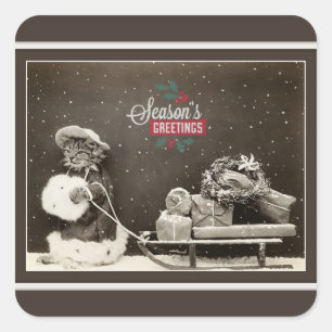 Pegatina Cuadrada Gato navideño superbonito
