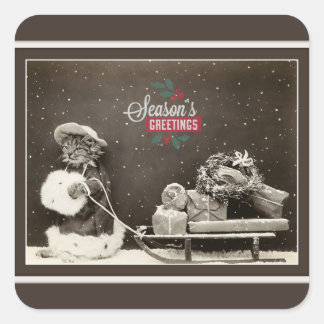 Pegatina Cuadrada Gato navideño superbonito
