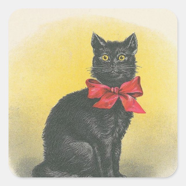 Pegatina Cuadrada Gato negro (Anverso)