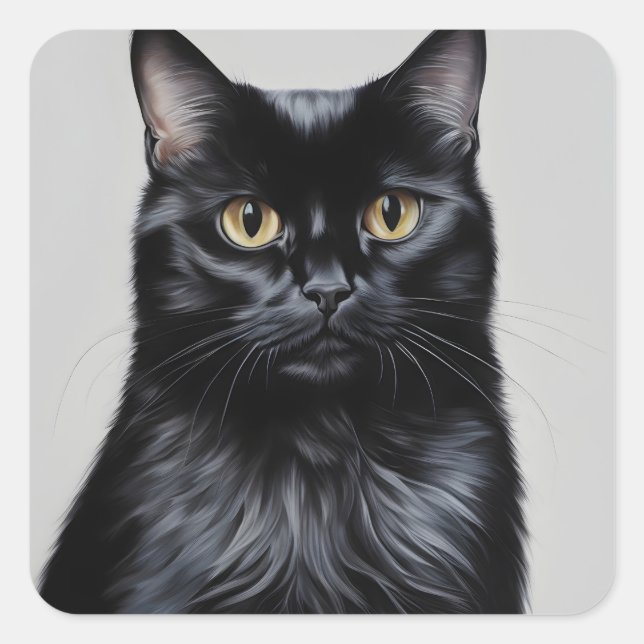 Pegatina Cuadrada Gato negro (Anverso)