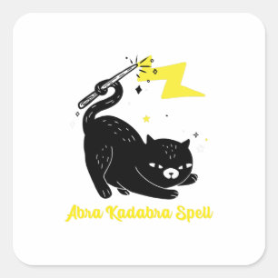 Pegatina Cuadrada Gato negro asistente - Abra Kadabra Spell