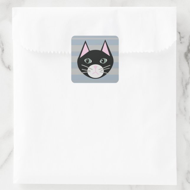Pegatina Cuadrada Gato negro, bandas (Bolso)