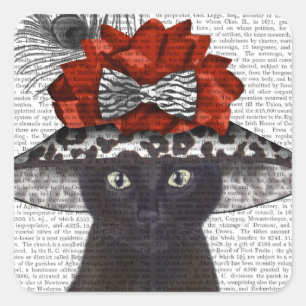 Pegatina Cuadrada Gato negro con fabuloso Gorra