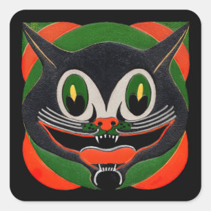 Pegatina Cuadrada Gato negro con sonrisa enorme