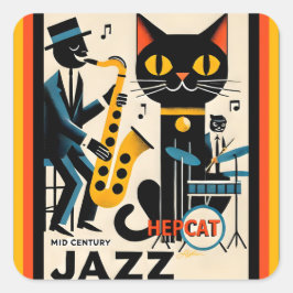 Pegatina Cuadrada Gato negro de la edad de jazz de mediados del sigl