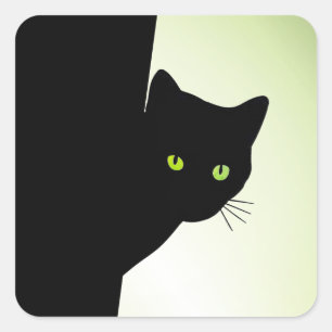 Pegatina Cuadrada Gato negro de ojos verdes