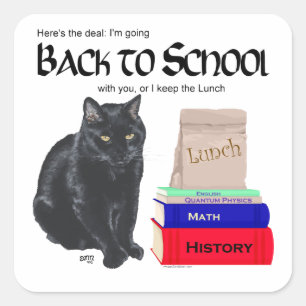 Pegatina Cuadrada Gato Negro de vuelta a la escuela