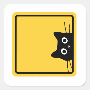 Pegatina Cuadrada Gato Negro Divertido y Sigiloso Señal de Advertenc