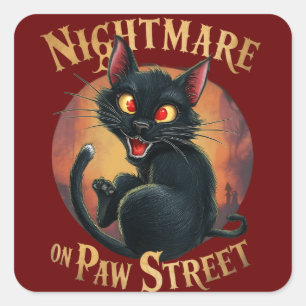 Pegatina Cuadrada Gato negro donde el horror se encuentra con la fan