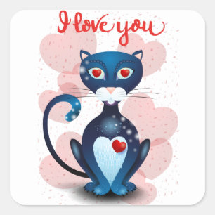 Pegatina Cuadrada Gato negro enamorado
