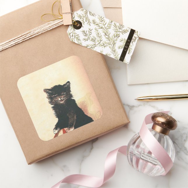 Pegatina Cuadrada Gato negro espumoso de Halloween (Regalar)