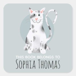 Pegatina Cuadrada Gato negro este libro pertenece a la placa de bibl