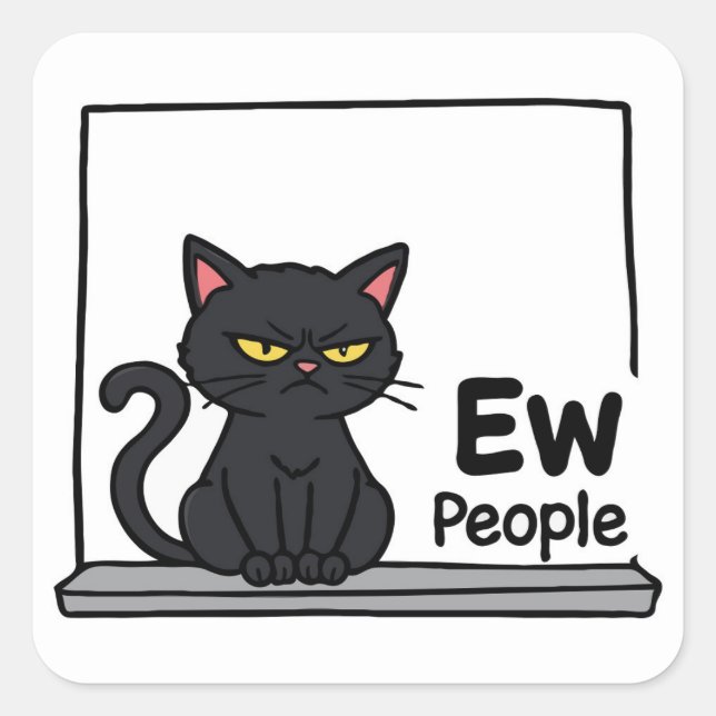 Pegatina Cuadrada Gato negro gruñón (Anverso)