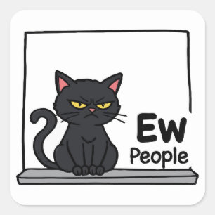 Pegatina Cuadrada Gato negro gruñón
