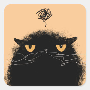 Pegatina Cuadrada Gato negro gruñón