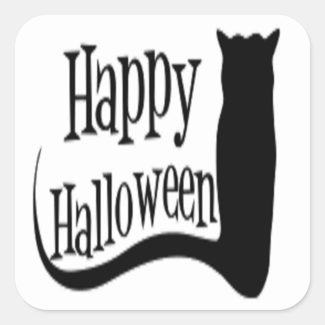 PEGATINA CUADRADA GATO NEGRO "HAPPY HALLOWEEN" (Anverso)