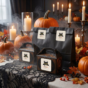 Pegatina Cuadrada Gato Negro Lindo Halloween