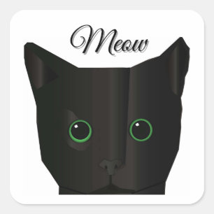 Pegatina Cuadrada Gato Negro Meow 