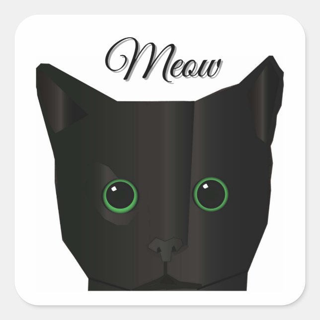 Pegatina Cuadrada Gato Negro Meow  (Anverso)