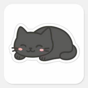 Pegatina Cuadrada Gato Negro PNG Sticker – Panecito de Gato Kawaii