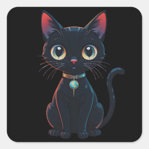 Pegatina Cuadrada Gato negro poco espeluznante