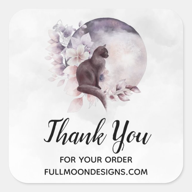 Pegatina Cuadrada Gato negro por un mágico negocio de la luna llena (Anverso)