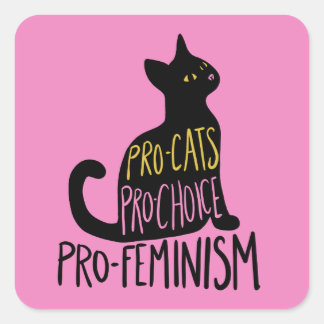 Pegatina Cuadrada Gato negro pro-elección pro-feminismo pro-gatos