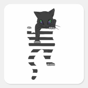 Pegatina Cuadrada Gato negro sube a camiseta esencial