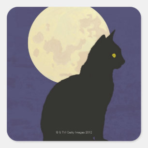Pegatina Cuadrada Gato negro y la luna