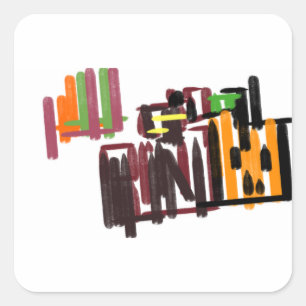 Pegatina Cuadrada Gato negro y otoño de la calabaza