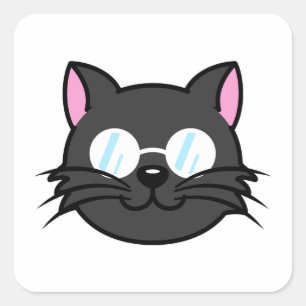 Pegatina Cuadrada Gato oscuro Gato negro Gato Gris vestido con lente